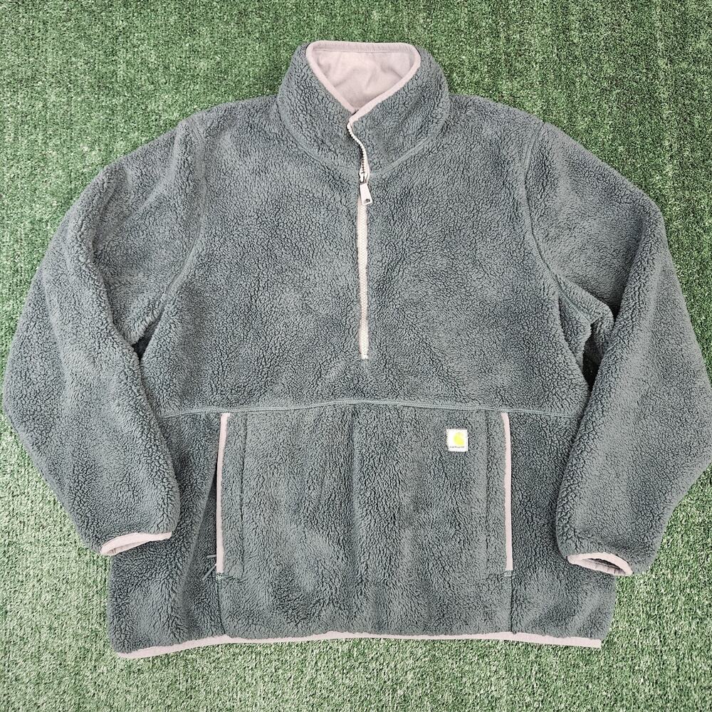 Carhartt Womens XL Frosted Balsam Sherpa Fleece Quarter Zip Pullover Loose Fit
